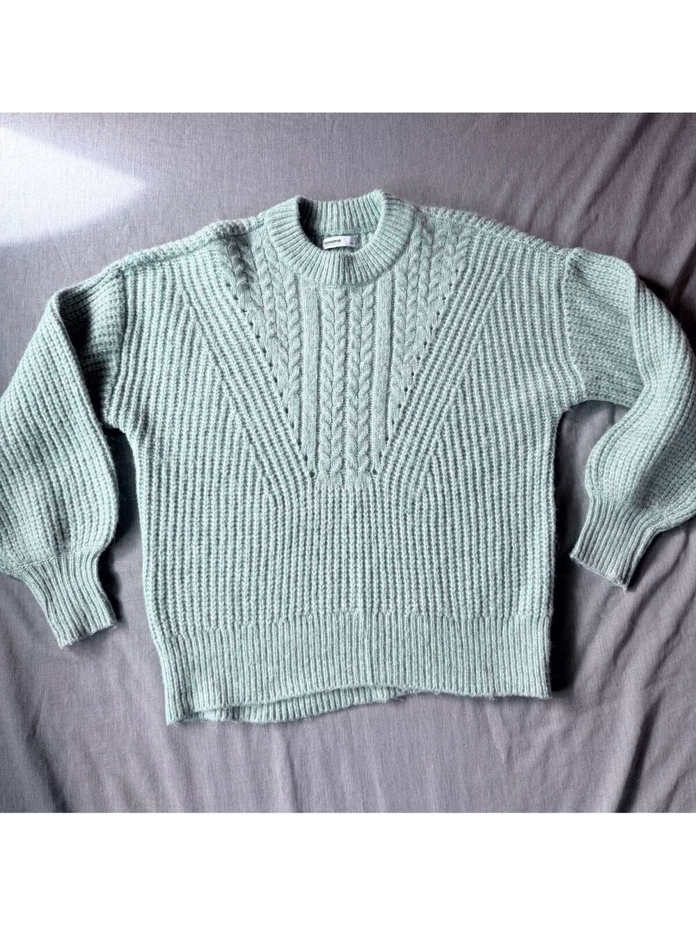 Sonoma Goods For Life Size Large Crewneck Cable Knit Sweater Light Green Soft